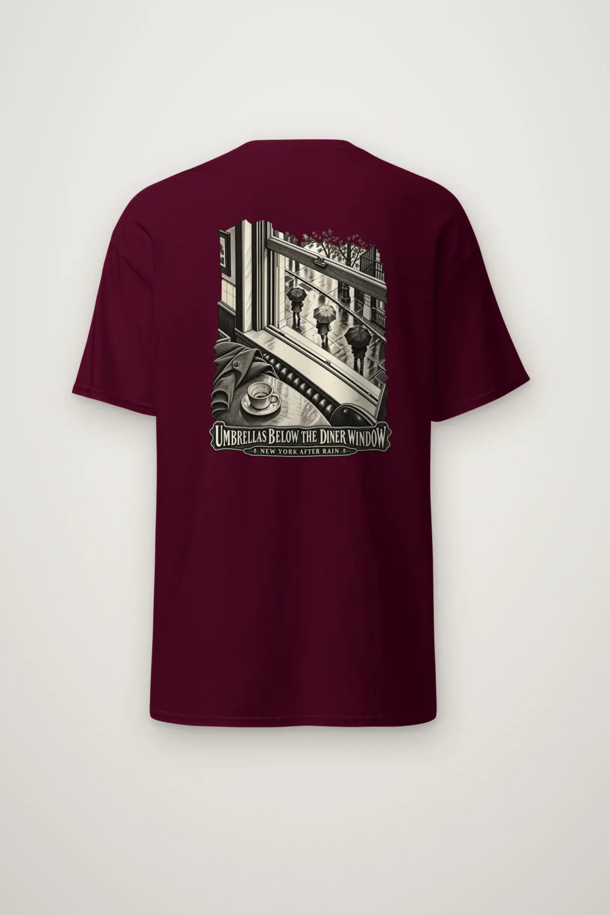 "Umbrellas Below the Diner Window" Heavyweight Unisex Crewneck T-shirt