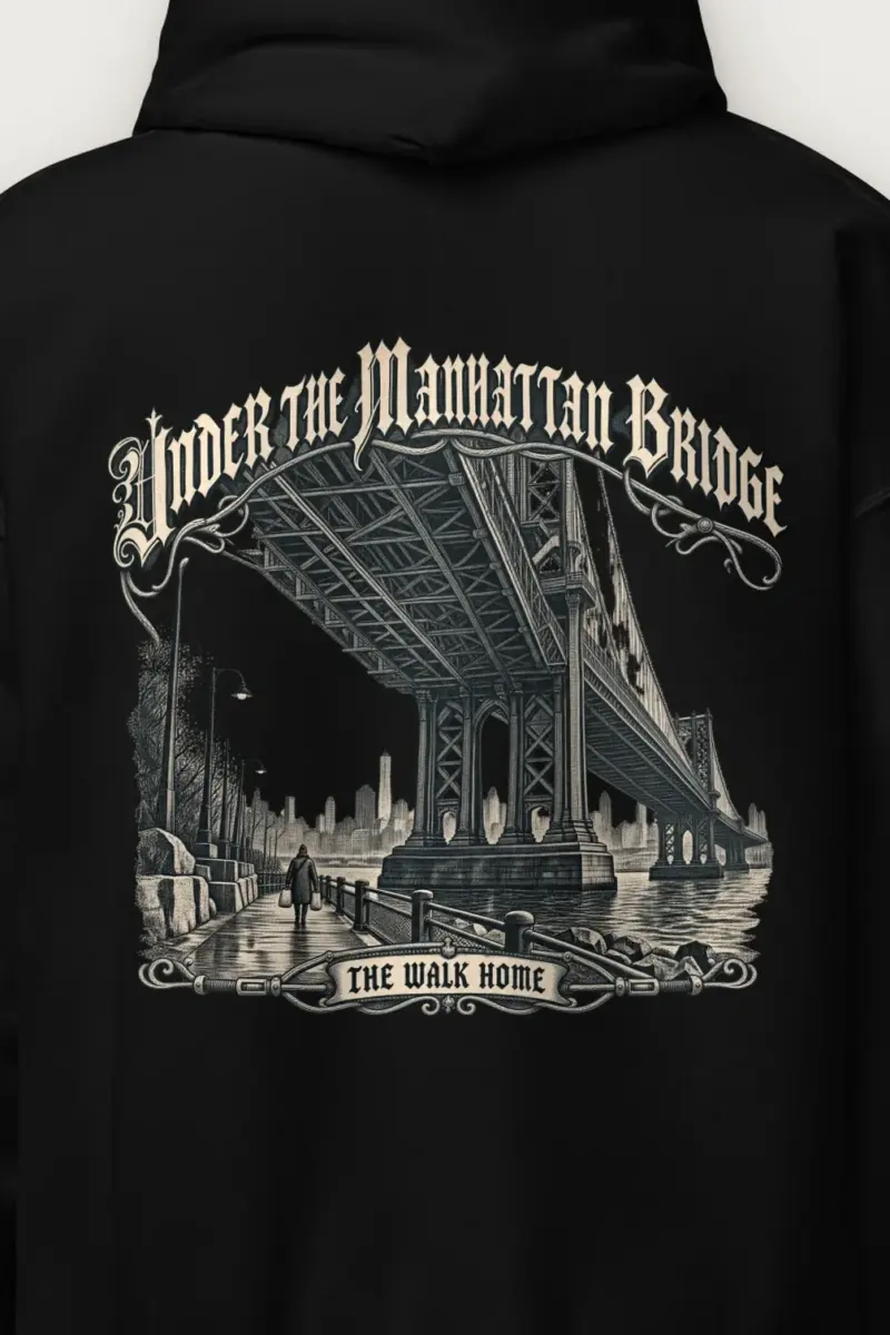 "Under the Manhattan Bridge" Heavy Blend Unisex Pullover Hoodie - the graphic up close