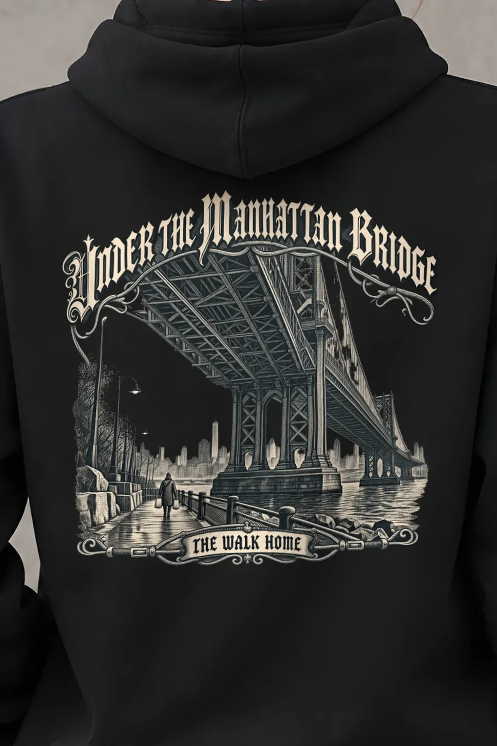 "Under the Manhattan Bridge" Heavy Blend Unisex Pullover Hoodie - the graphic up close