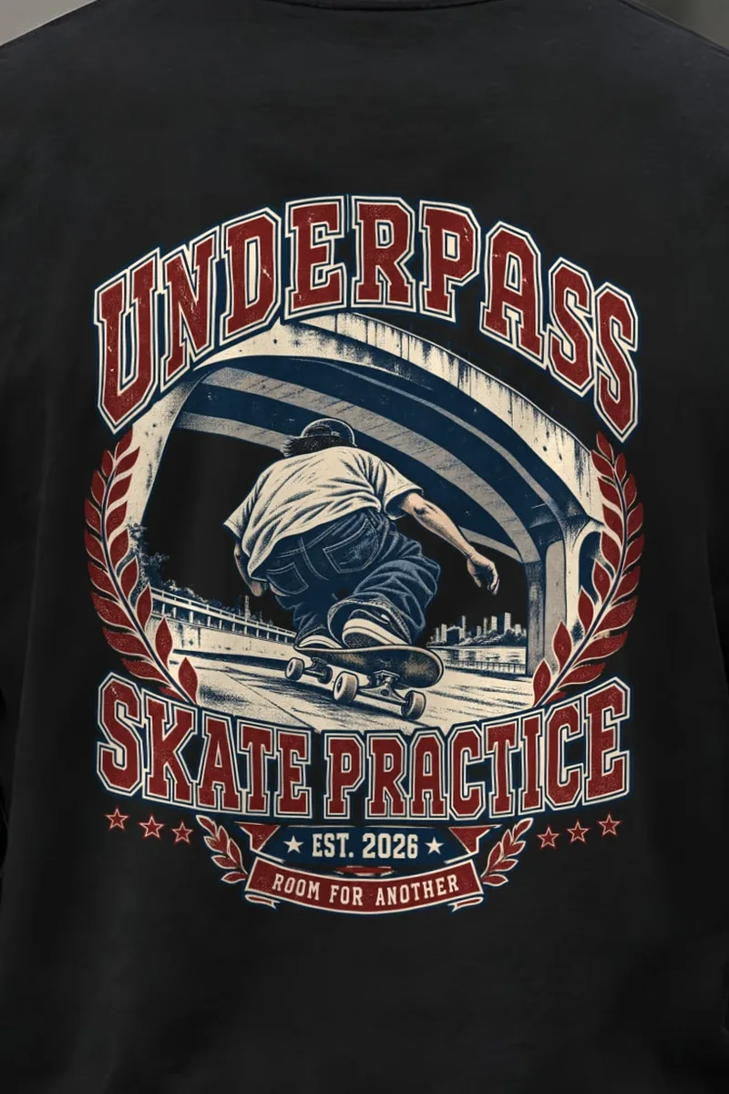 "Underpass Skate Practice" Unisex Longsleeve T-shirt - the graphic up close