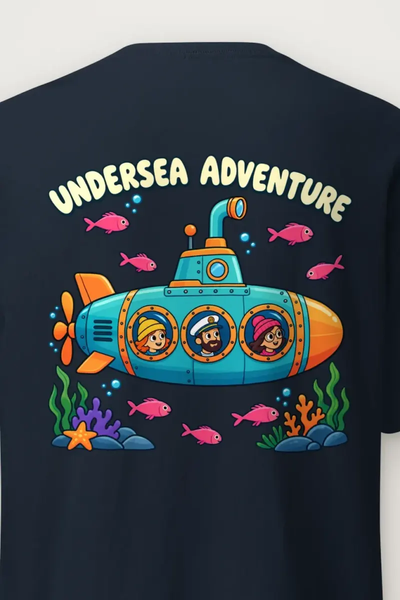 "Undersea Adventure" Heavyweight Unisex Crewneck T-shirt - the graphic up close