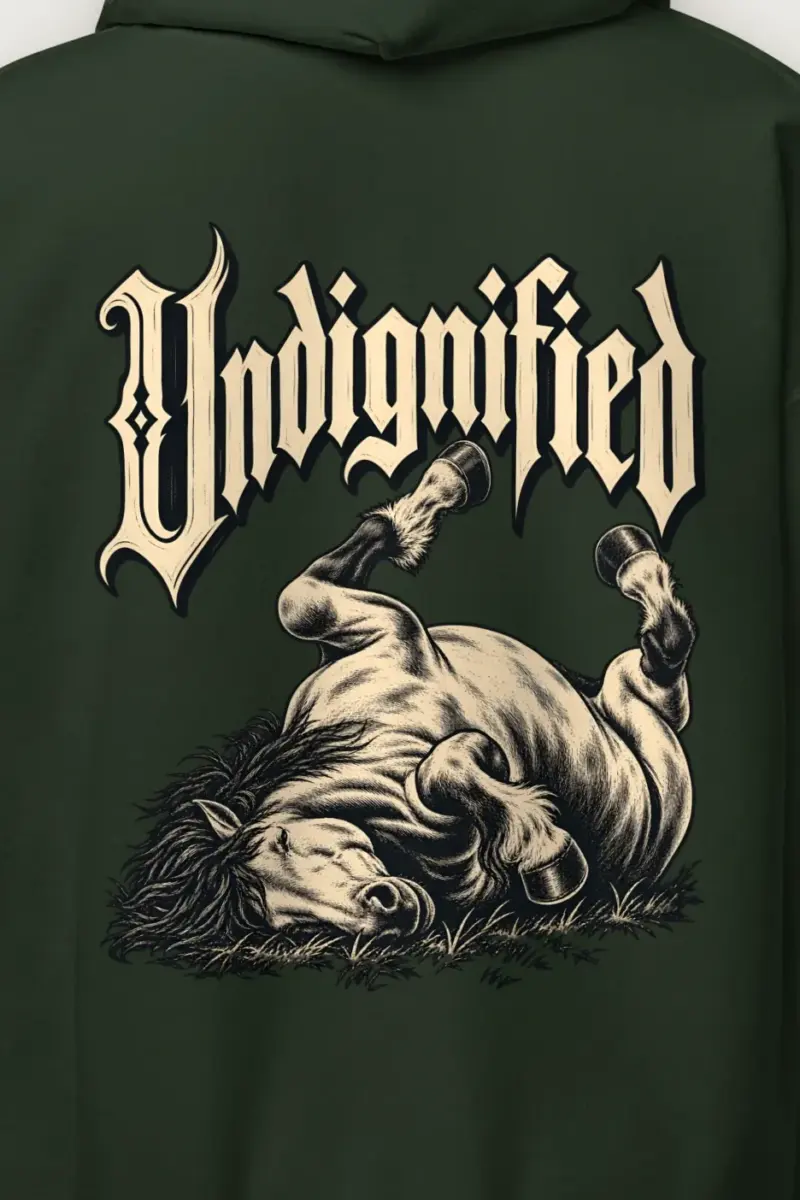 "Undignified" Heavy Blend Unisex Pullover Hoodie - the graphic up close