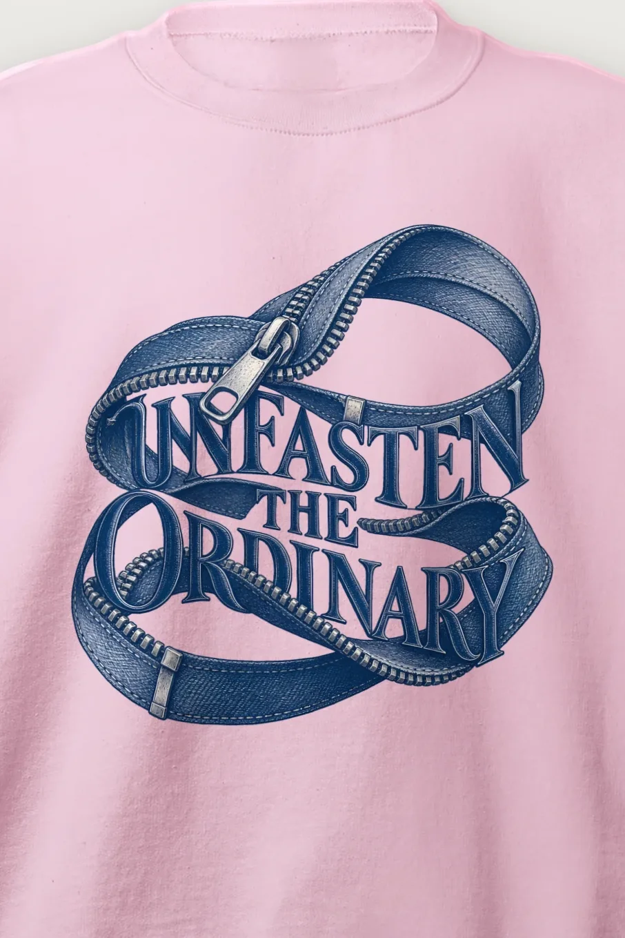 "Unfasten the Ordinary" Heavy Blend Unisex Crewneck Sweatshirt - the graphic up close