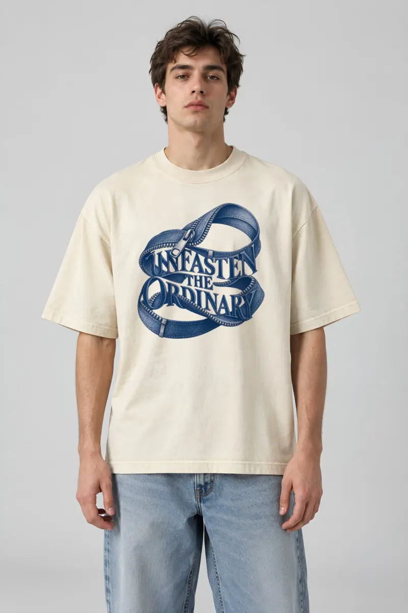 "Unfasten the Ordinary" Unisex Oversized Heavyweight Crewneck T-Shirt