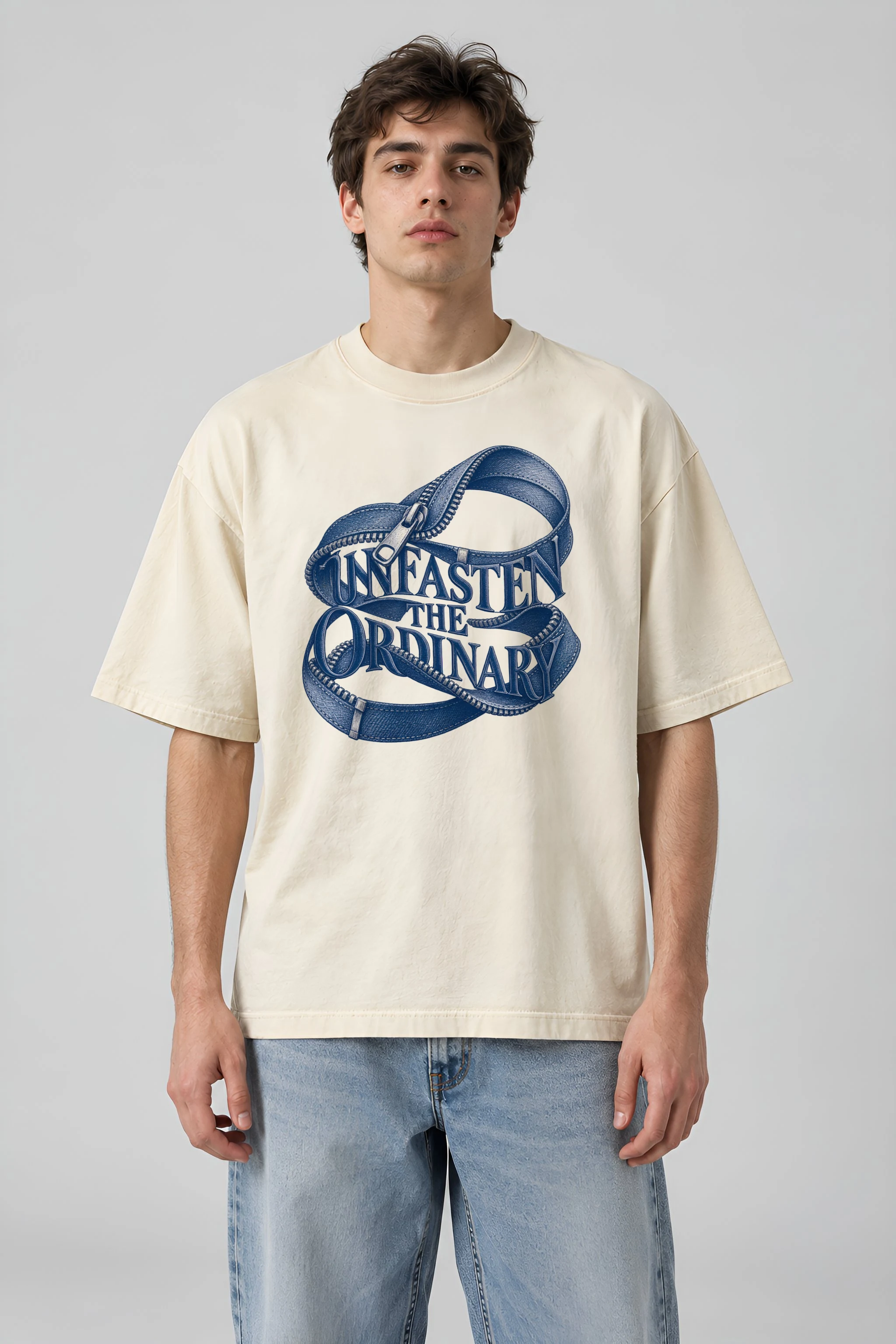 "Unfasten the Ordinary" Men's Oversized Heavyweight Crewneck T-Shirt