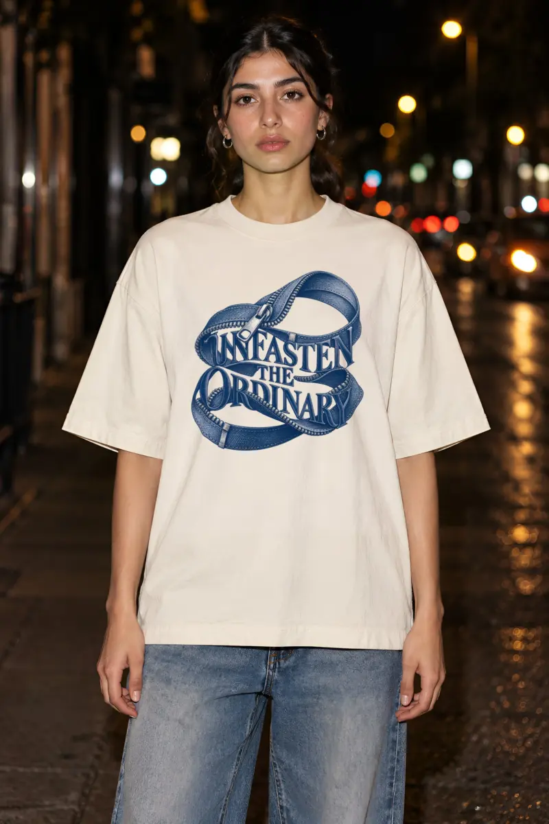 "Unfasten the Ordinary" Unisex Oversized Heavyweight Crewneck T-Shirt