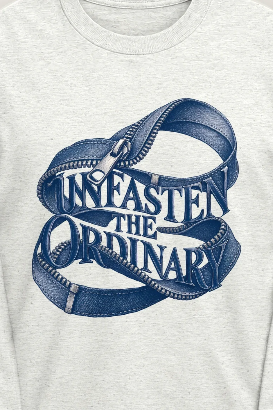 "Unfasten the Ordinary" Unisex Longsleeve T-shirt - the graphic up close