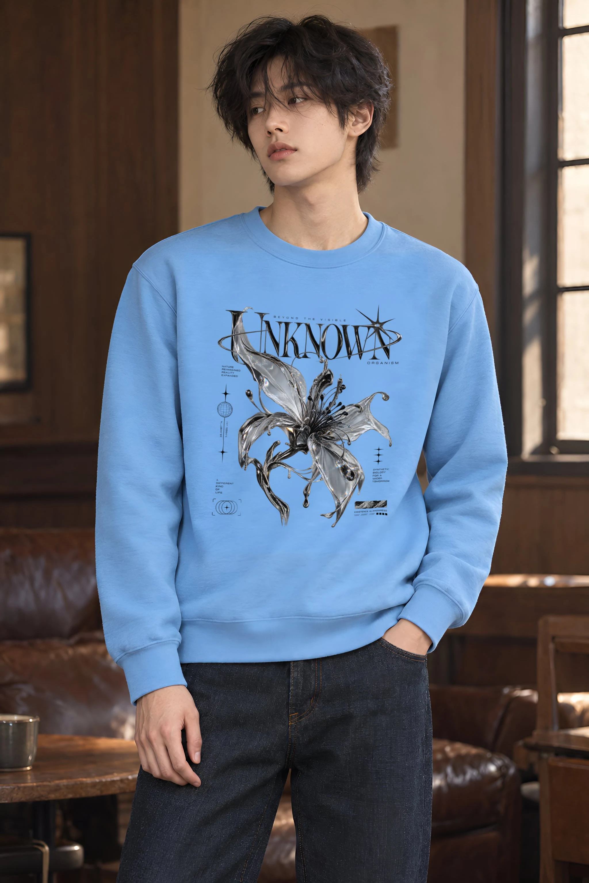 "Unknown Chrome Flower" Heavy Blend Unisex Crewneck Sweatshirt