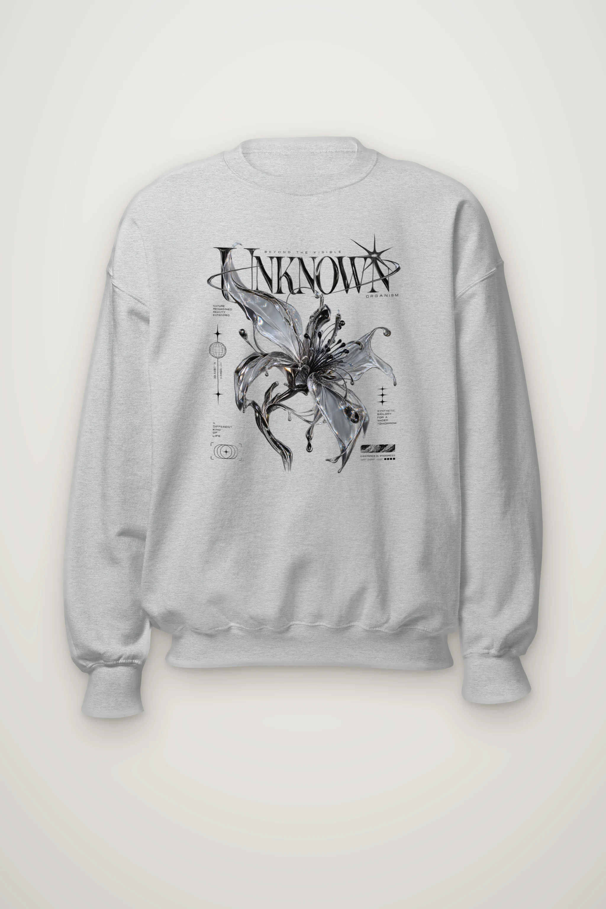 "Unknown Chrome Flower" Heavy Blend Unisex Crewneck Sweatshirt