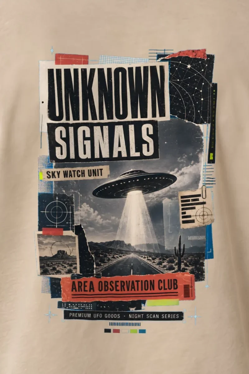 "Unknown Signals" Heavyweight Unisex Crewneck T-shirt - the graphic up close