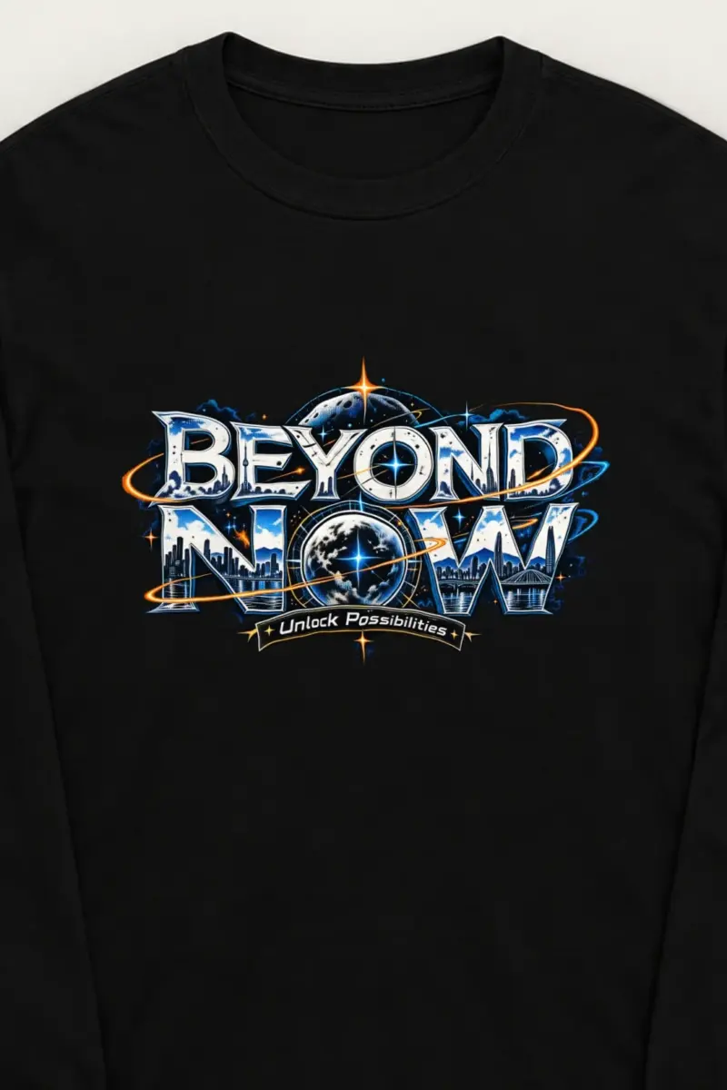 "Beyond Now Skyline" Unisex Longsleeve T-shirt - the graphic up close