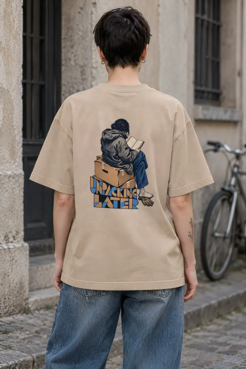 "Unpacking Later" Unisex Oversized Heavyweight Crewneck T-Shirt