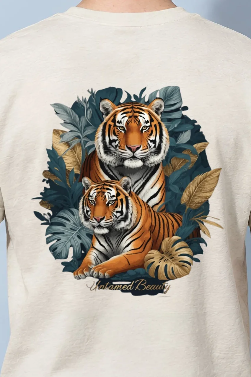 "Untamed Beauty" Heavyweight Unisex Crewneck T-shirt - the graphic up close