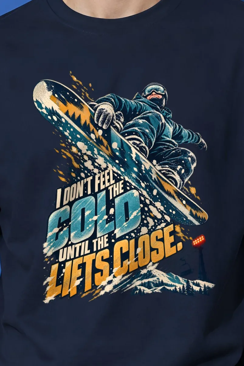 "Until the Lifts Close" Heavyweight Unisex Crewneck T-shirt - the graphic up close