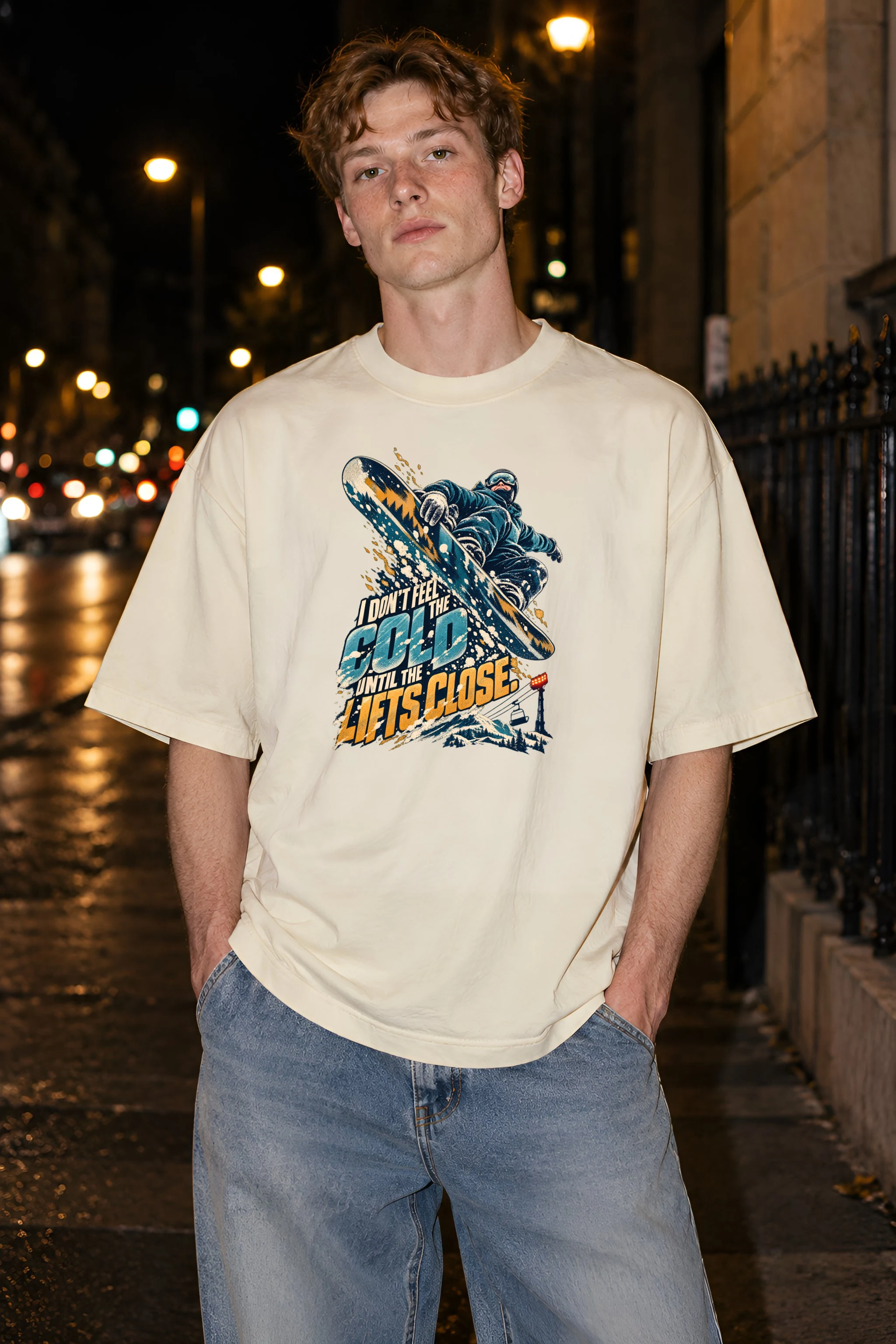 "Until The Lifts Close" Unisex Oversized Heavyweight Crewneck T-Shirt