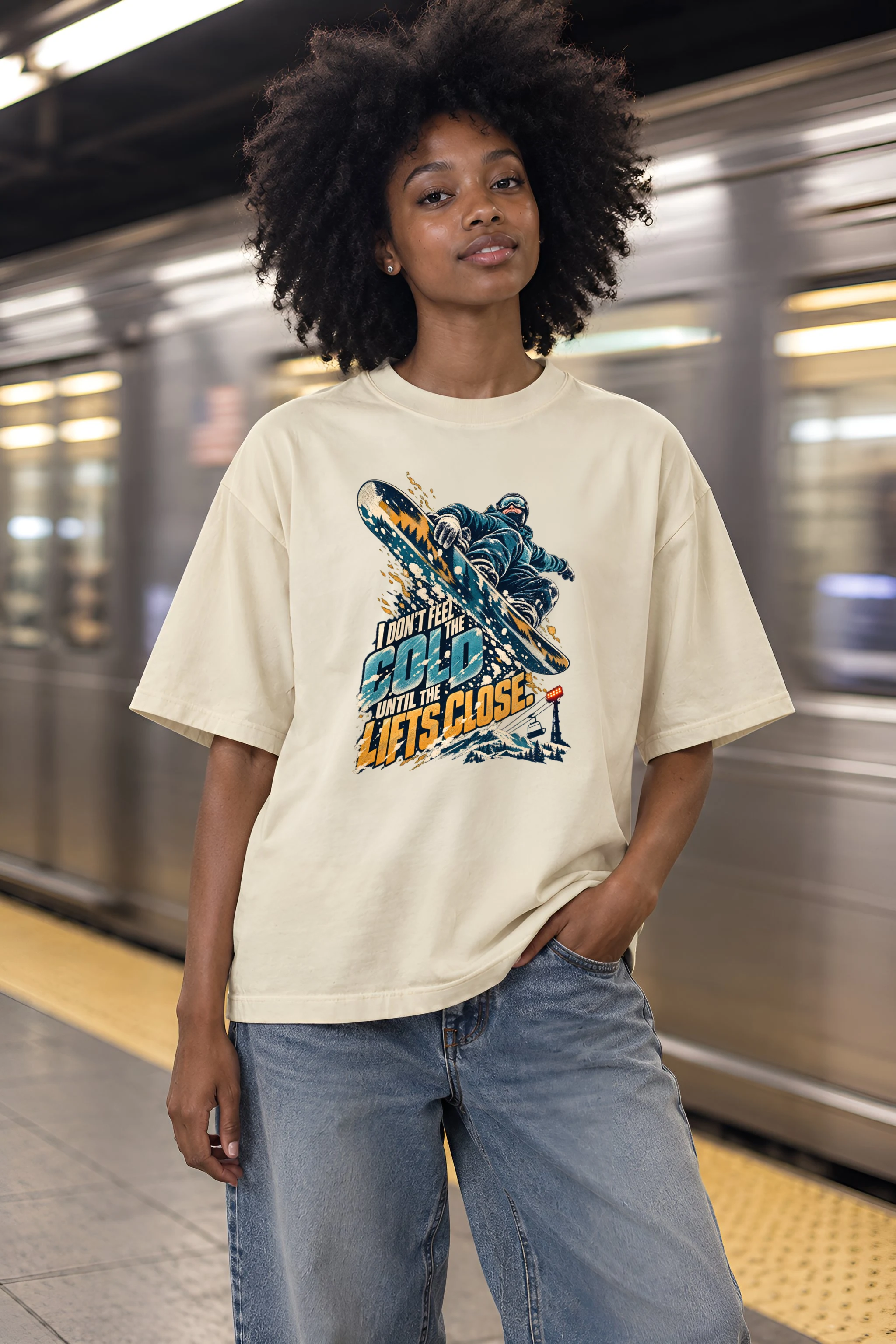 "Until The Lifts Close" Unisex Oversized Heavyweight Crewneck T-Shirt
