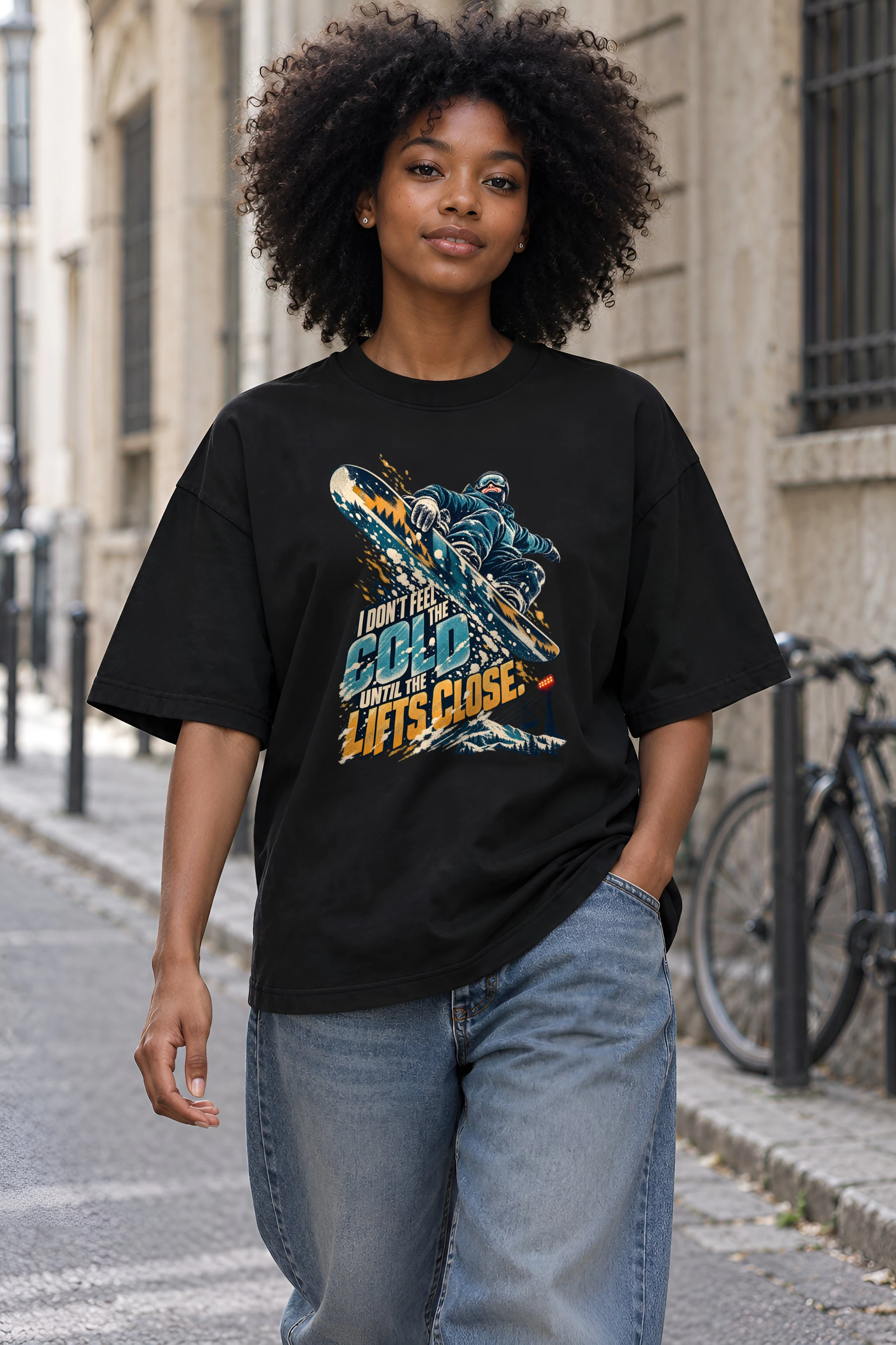 "Until The Lifts Close" Unisex Oversized Heavyweight Crewneck T-Shirt