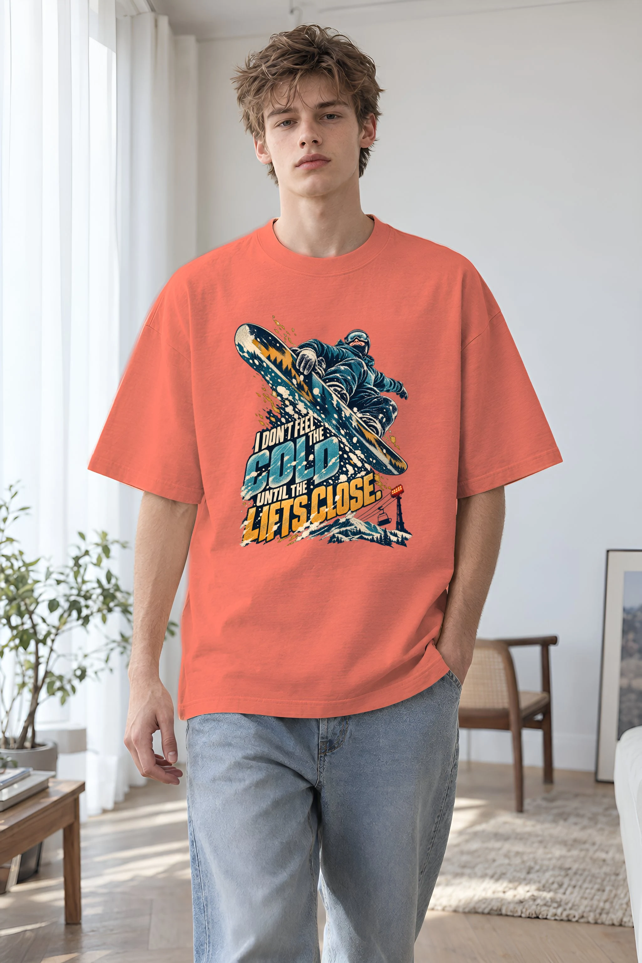 "Until The Lifts Close" Unisex Oversized Heavyweight Crewneck T-Shirt