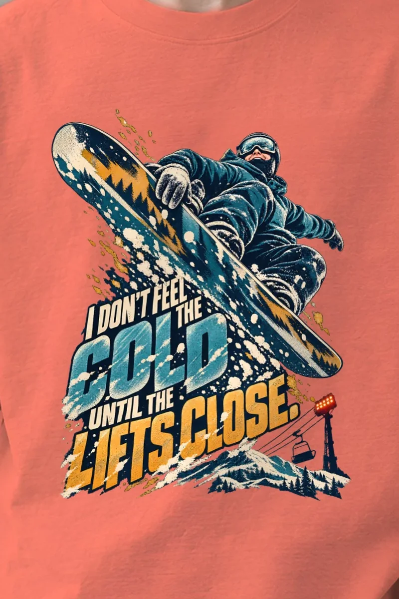 "Until The Lifts Close" Unisex Oversized Heavyweight Crewneck T-Shirt - the graphic up close