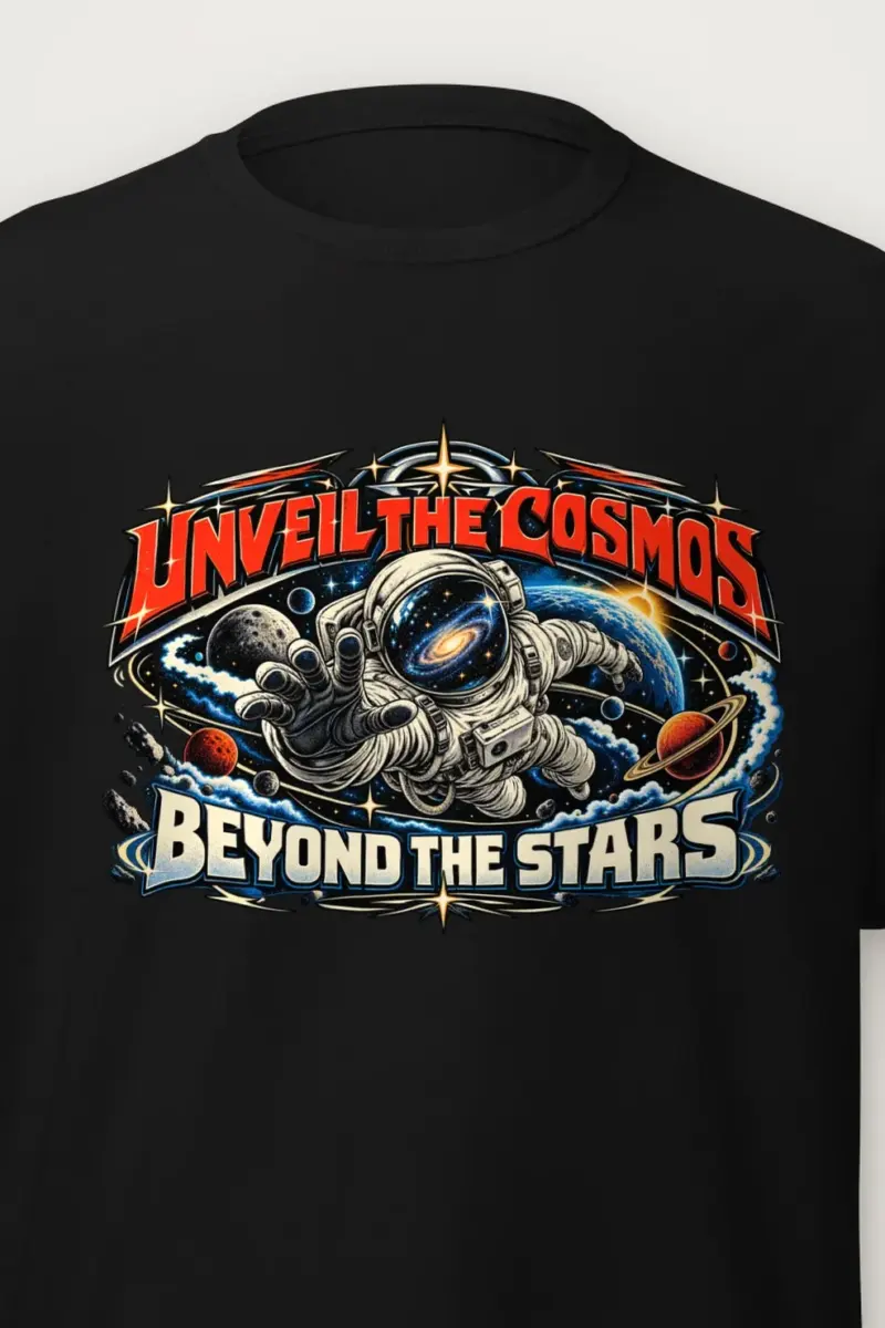 "Unveil The Cosmos Beyond" Heavyweight Unisex Crewneck T-shirt - the graphic up close