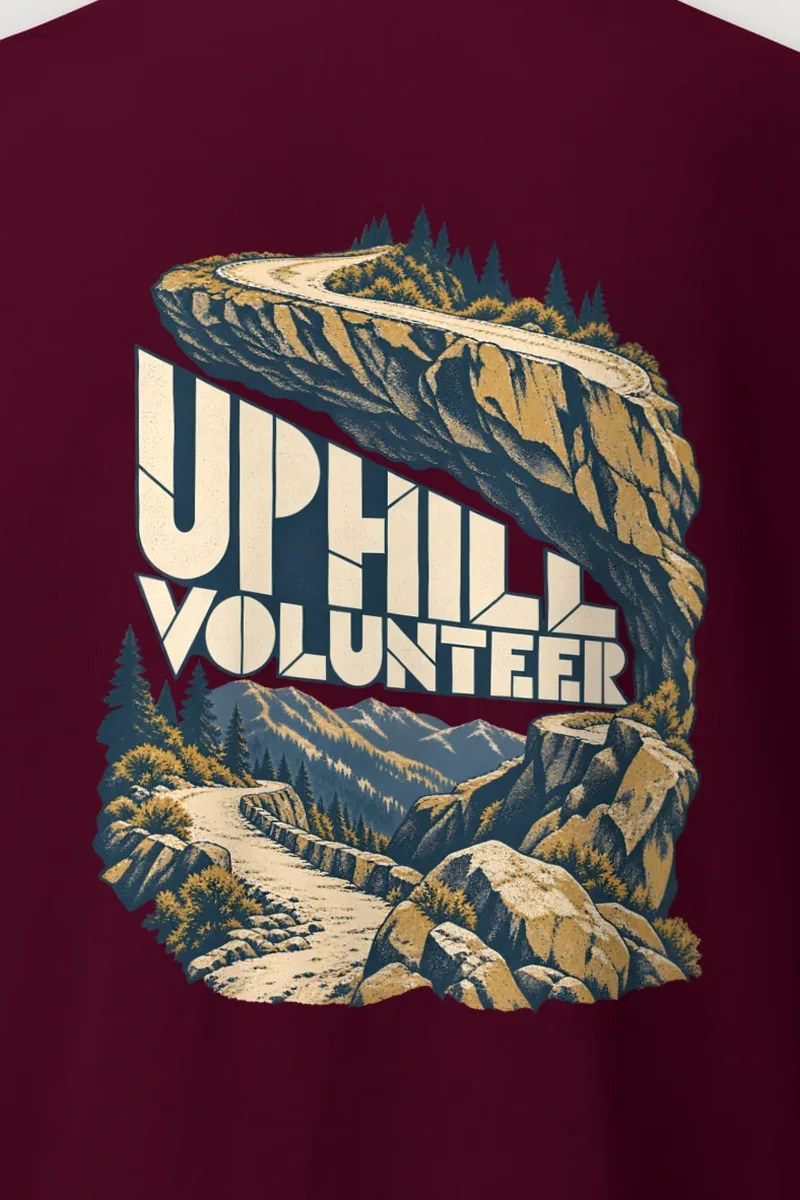 "Uphill Volunteer" Heavyweight Unisex Crewneck T-shirt - the graphic up close