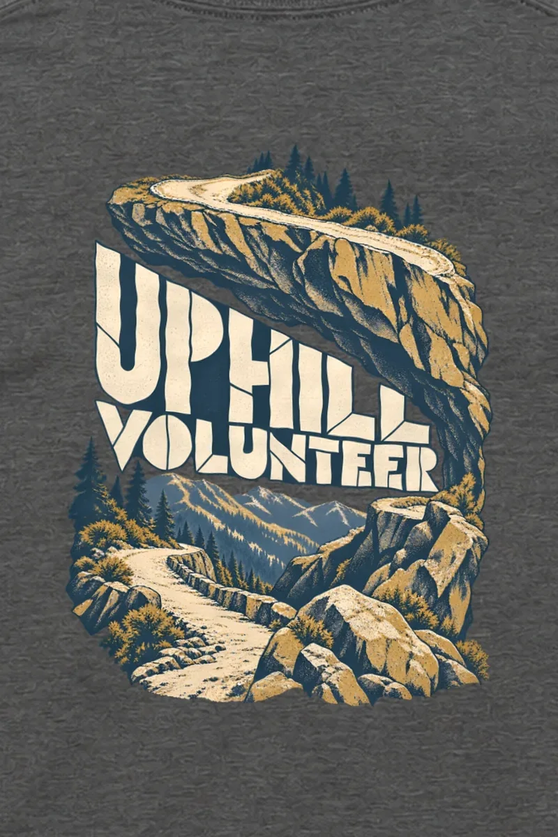 "Uphill Volunteer" Unisex Longsleeve T-shirt - the graphic up close