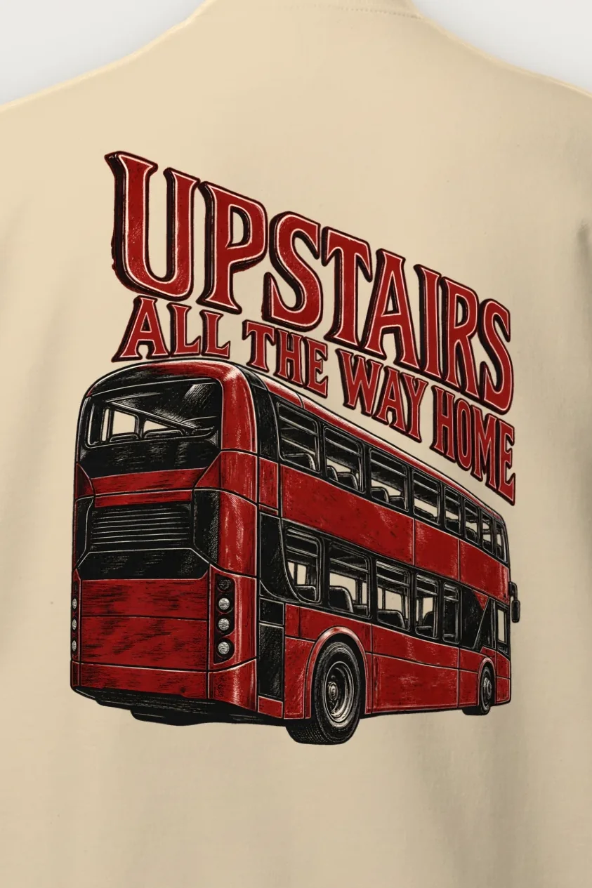 "Upstairs All the Way Home" Heavy Blend Unisex Crewneck Sweatshirt - the graphic up close
