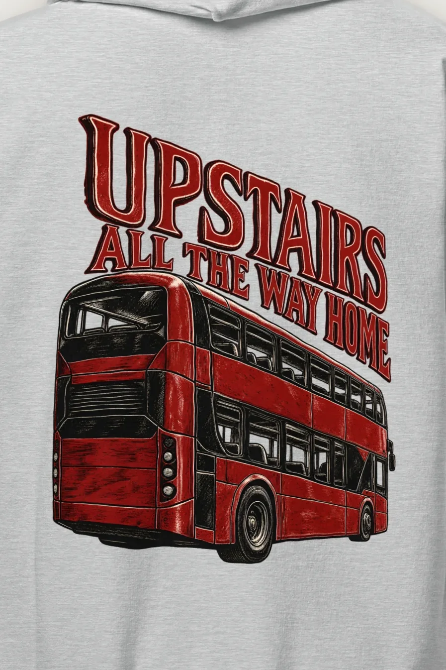 "Upstairs All the Way Home" Heavy Blend Unisex Pullover Hoodie - the graphic up close