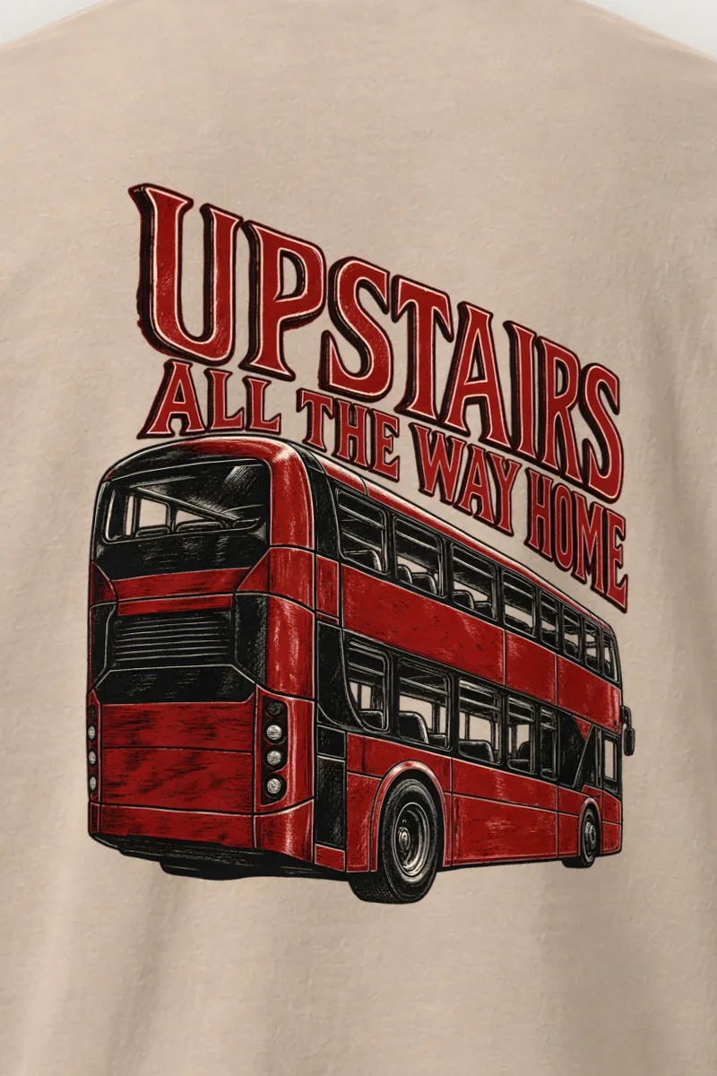 "Upstairs All the Way Home" Heavyweight Unisex Crewneck T-shirt - the graphic up close