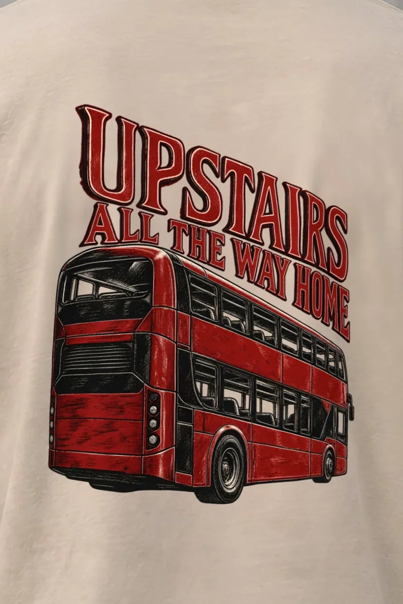 "Upstairs All the Way Home" Heavyweight Unisex Crewneck T-shirt - the graphic up close
