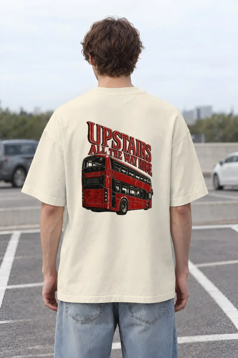 "Upstairs All the Way Home" Unisex Oversized Heavyweight Crewneck T-Shirt