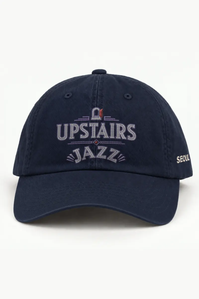 "Upstairs Jazz" Classic Dad Hat · Embroidered — navy/cap-front