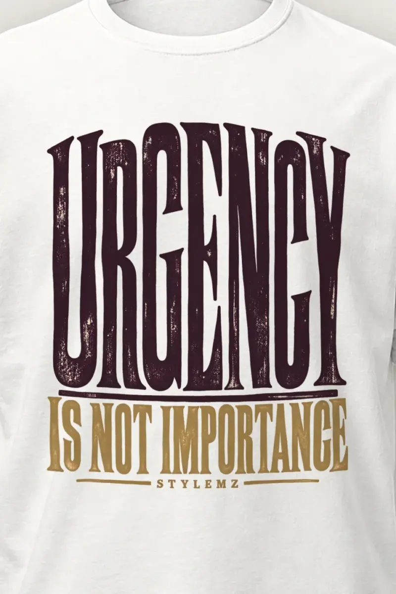 "Urgency Is Not Importance" Heavyweight Unisex Crewneck T-shirt - the graphic up close