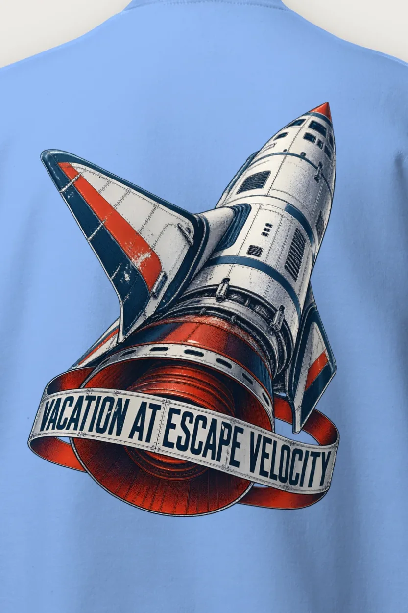 "Vacation at Escape Velocity" Heavy Blend Unisex Crewneck Sweatshirt - the graphic up close