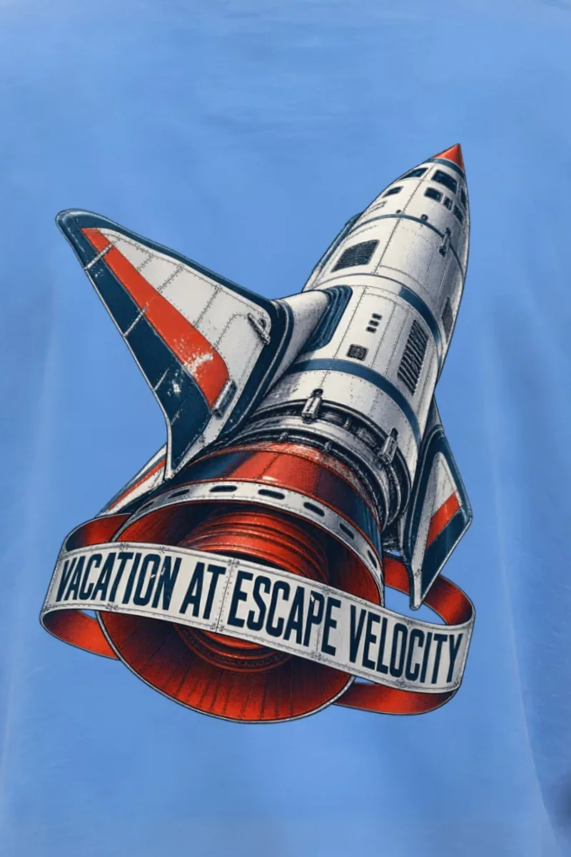 "Vacation At Escape Velocity" Heavyweight Unisex Crewneck T-shirt - the graphic up close
