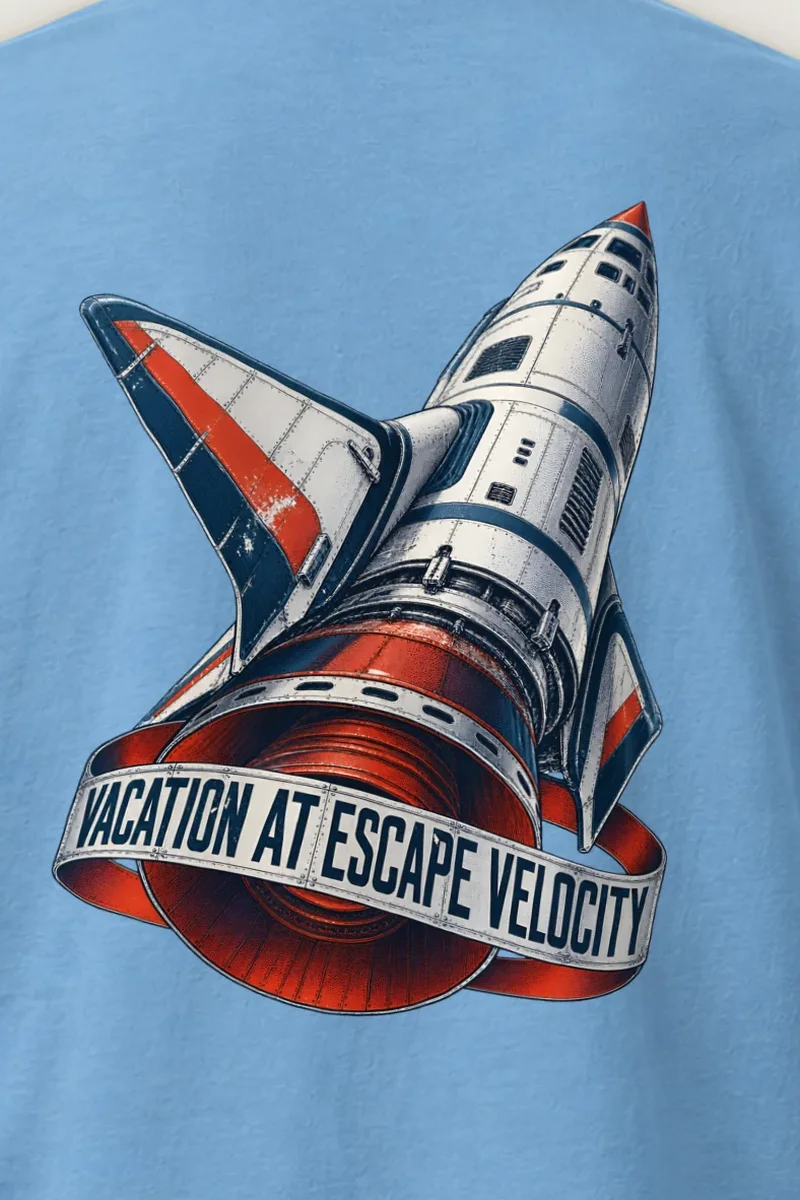 "Vacation At Escape Velocity" Heavyweight Unisex Crewneck T-shirt - the graphic up close