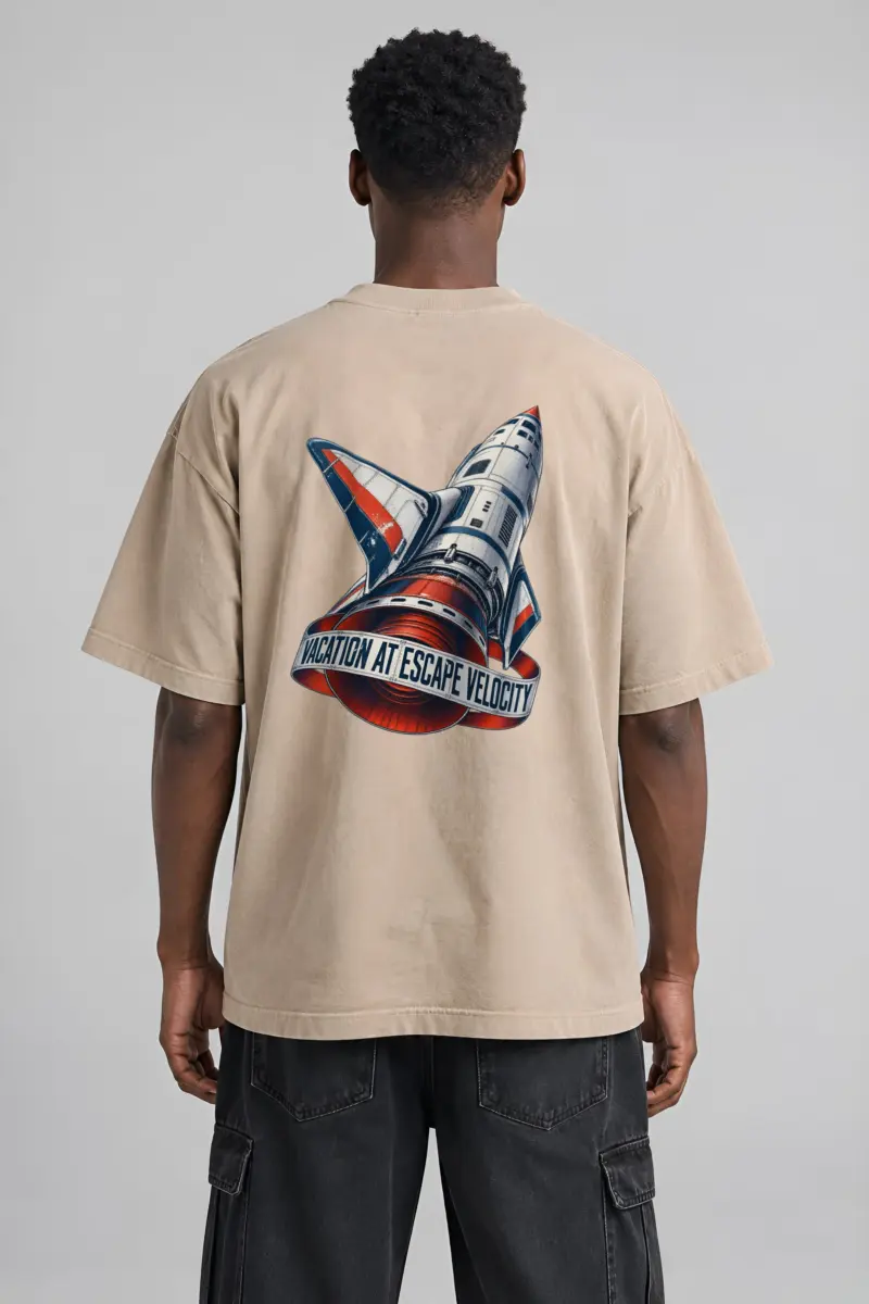 "Vacation at Escape Velocity" Unisex Oversized Heavyweight Crewneck T-Shirt
