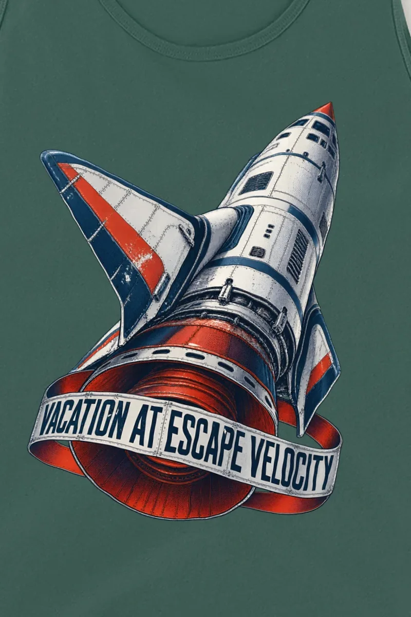 "Vacation at Escape Velocity" Unisex Jersey Tank - the graphic up close
