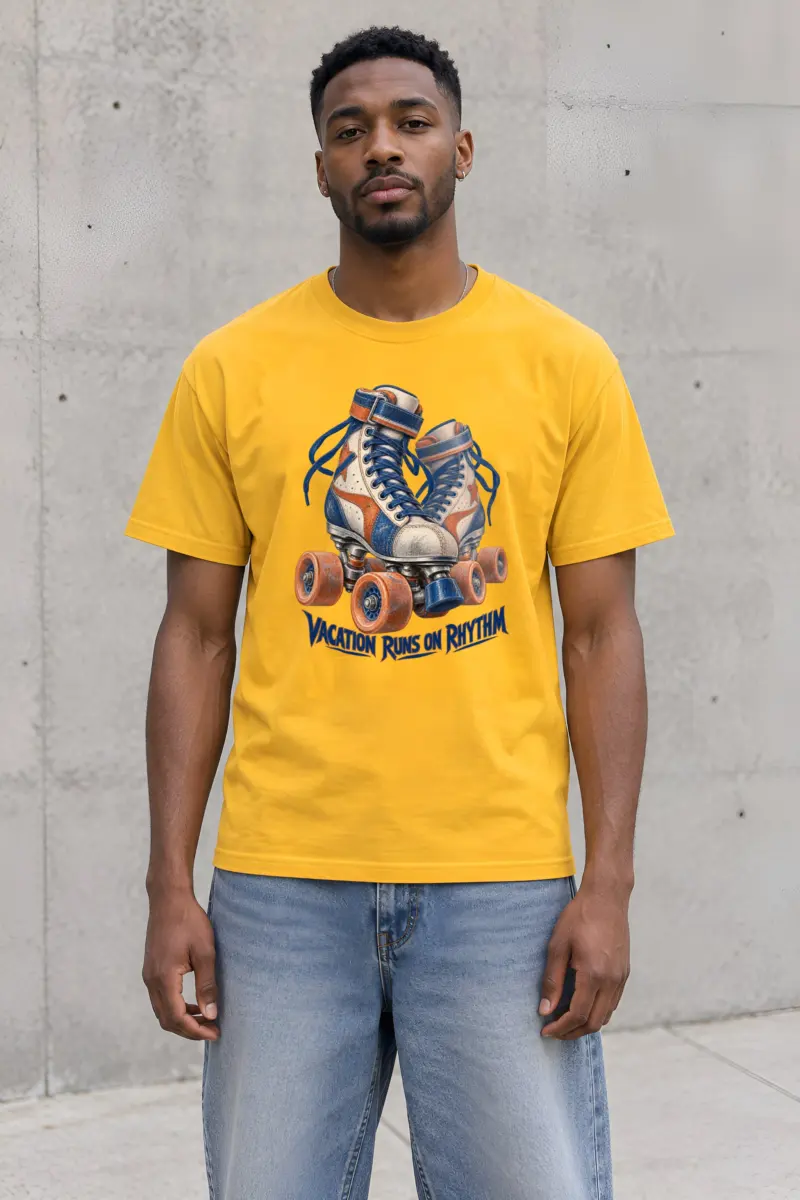 “Vacation Runs on Rhythm” Heavyweight Unisex Crewneck T-shirt