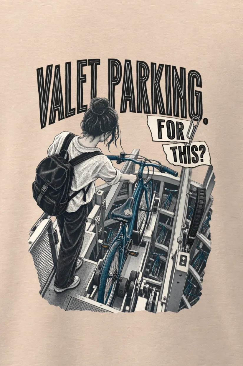 "Valet Parking For This" Men’s Oversized Heavyweight Crewneck T-Shirt - the graphic up close