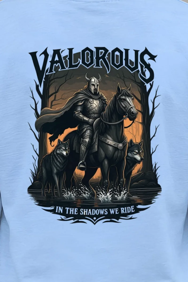 "Valorous Shadows" Unisex Longsleeve T-shirt - the graphic up close