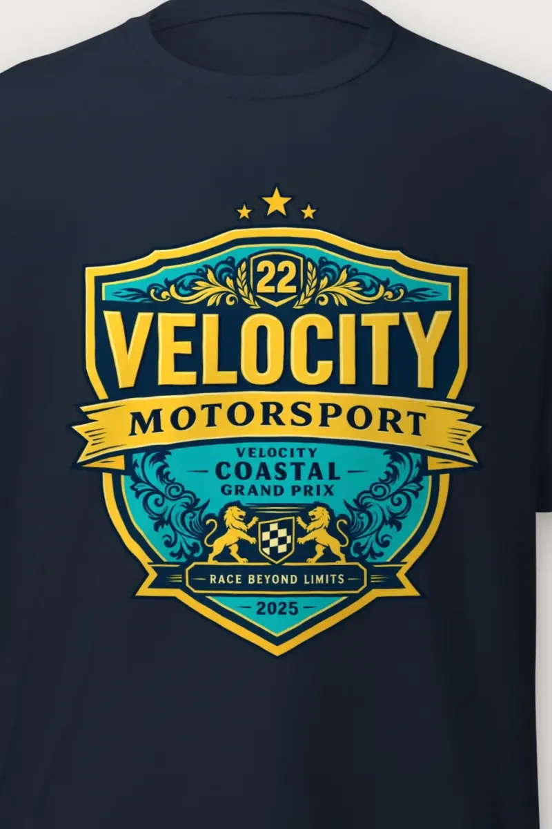 "Velocity Coastal Grand Prix" Heavyweight Unisex Crewneck T-shirt - the graphic up close