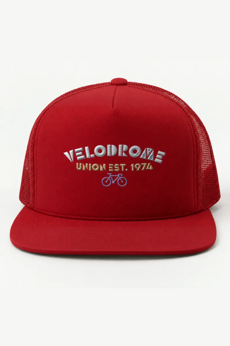 “Velodrome Union Est. 1974” 5 Panel Trucker Cap · Embroidered
