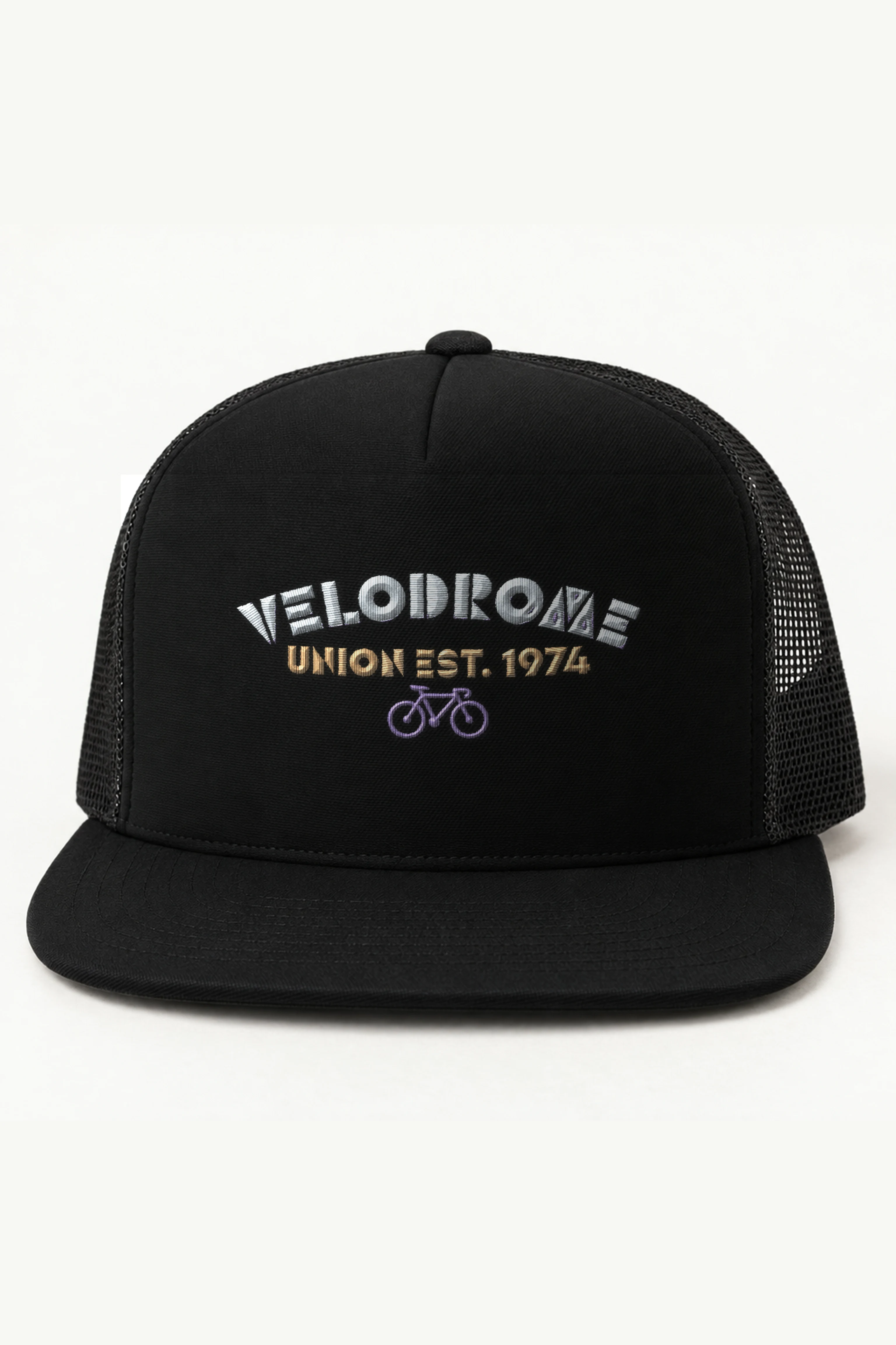 "Velodrome Union Est. 1974" 5 Panel Trucker Cap · Embroidered