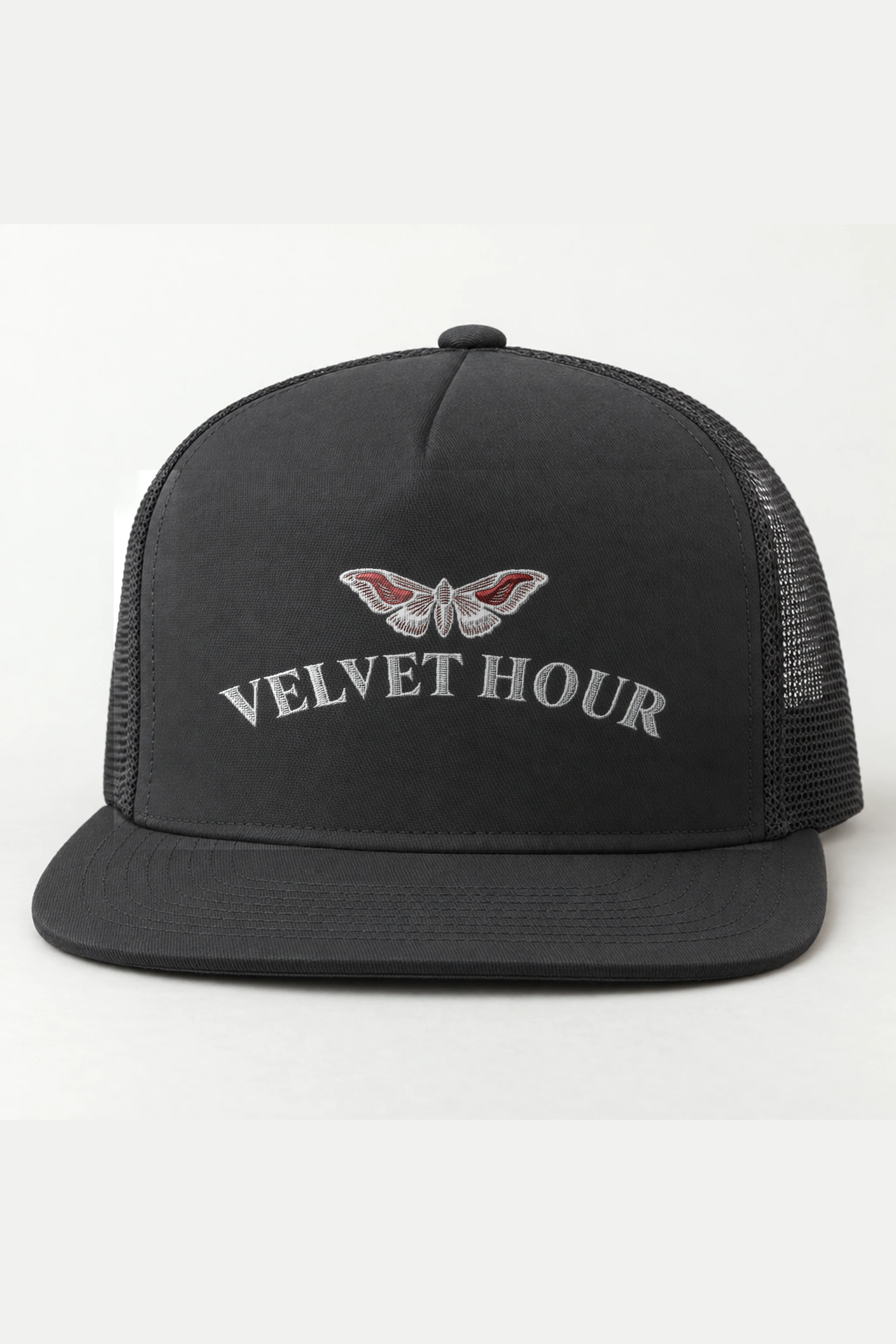 "Velvet Hour" 5 Panel Trucker Cap · Embroidered