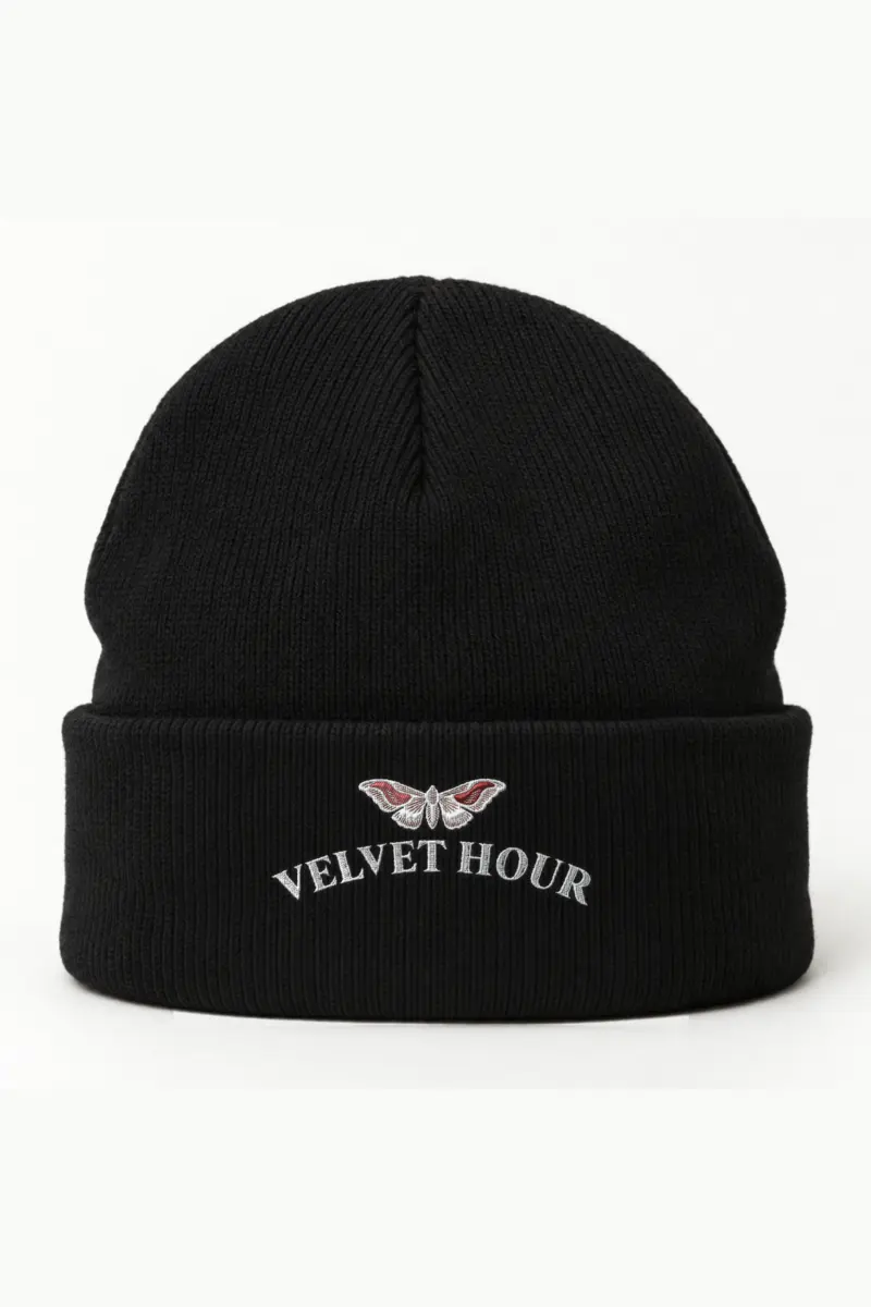 "Velvet Hour" Cuffed Beanie · Embroidered