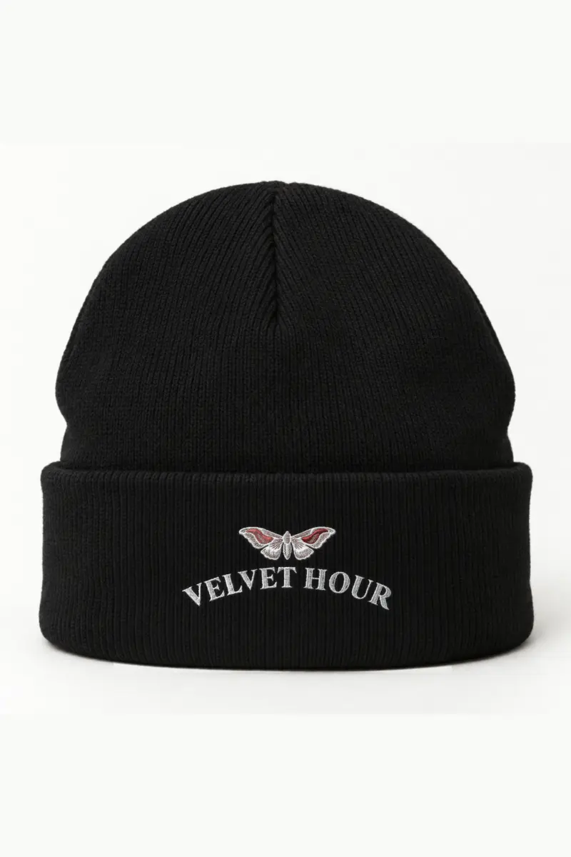 "Velvet Hour" Cuffed Beanie · Embroidered