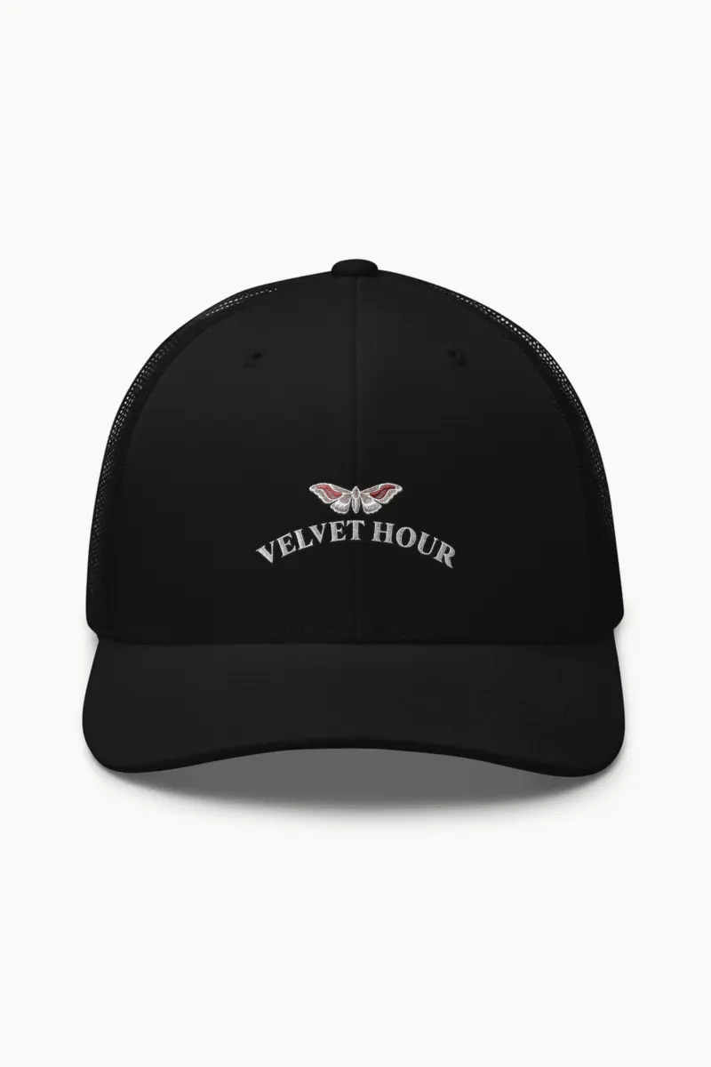 “Velvet Hour” Retro Trucker Cap · Embroidered