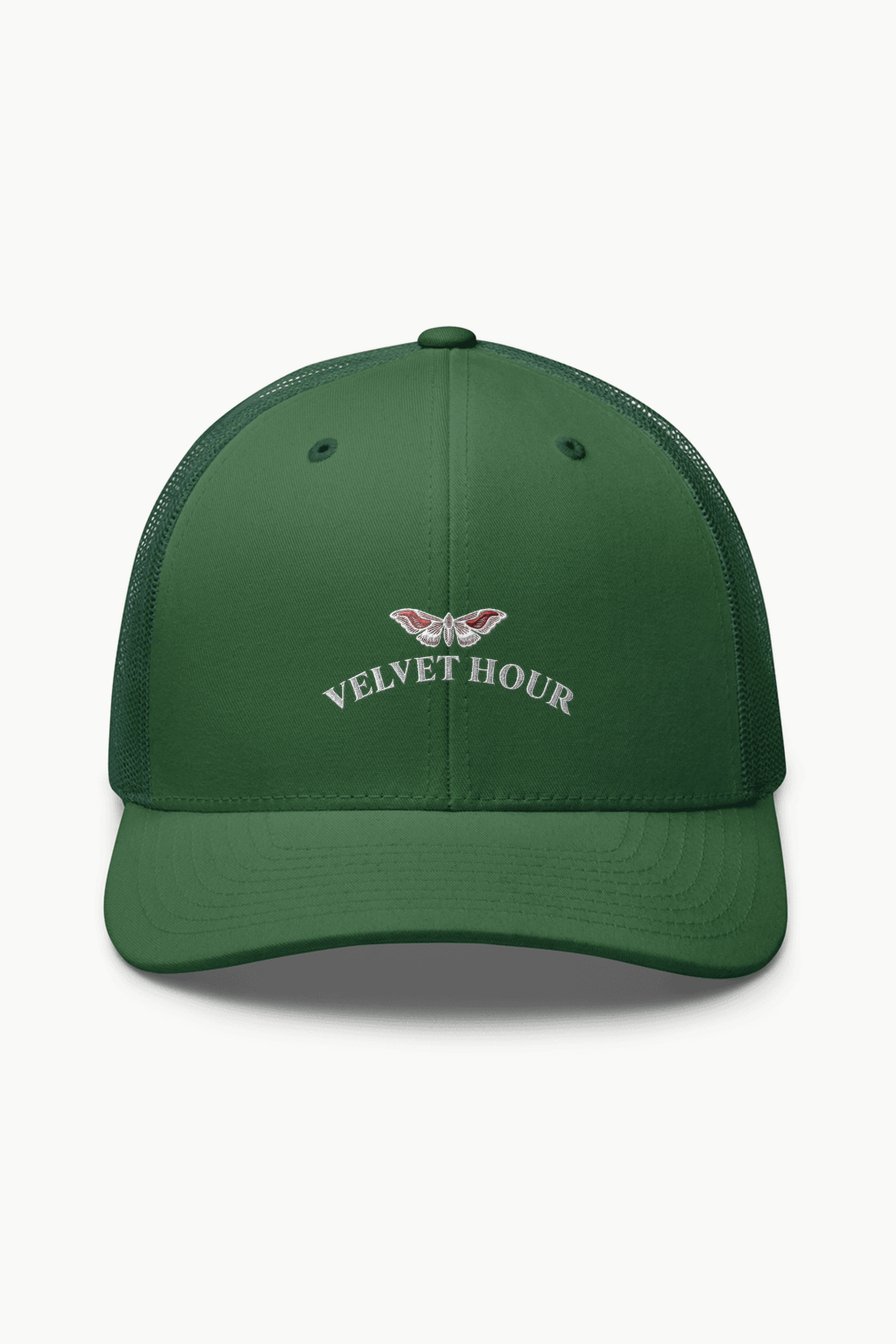 "Velvet Hour" Retro Trucker Cap · Embroidered