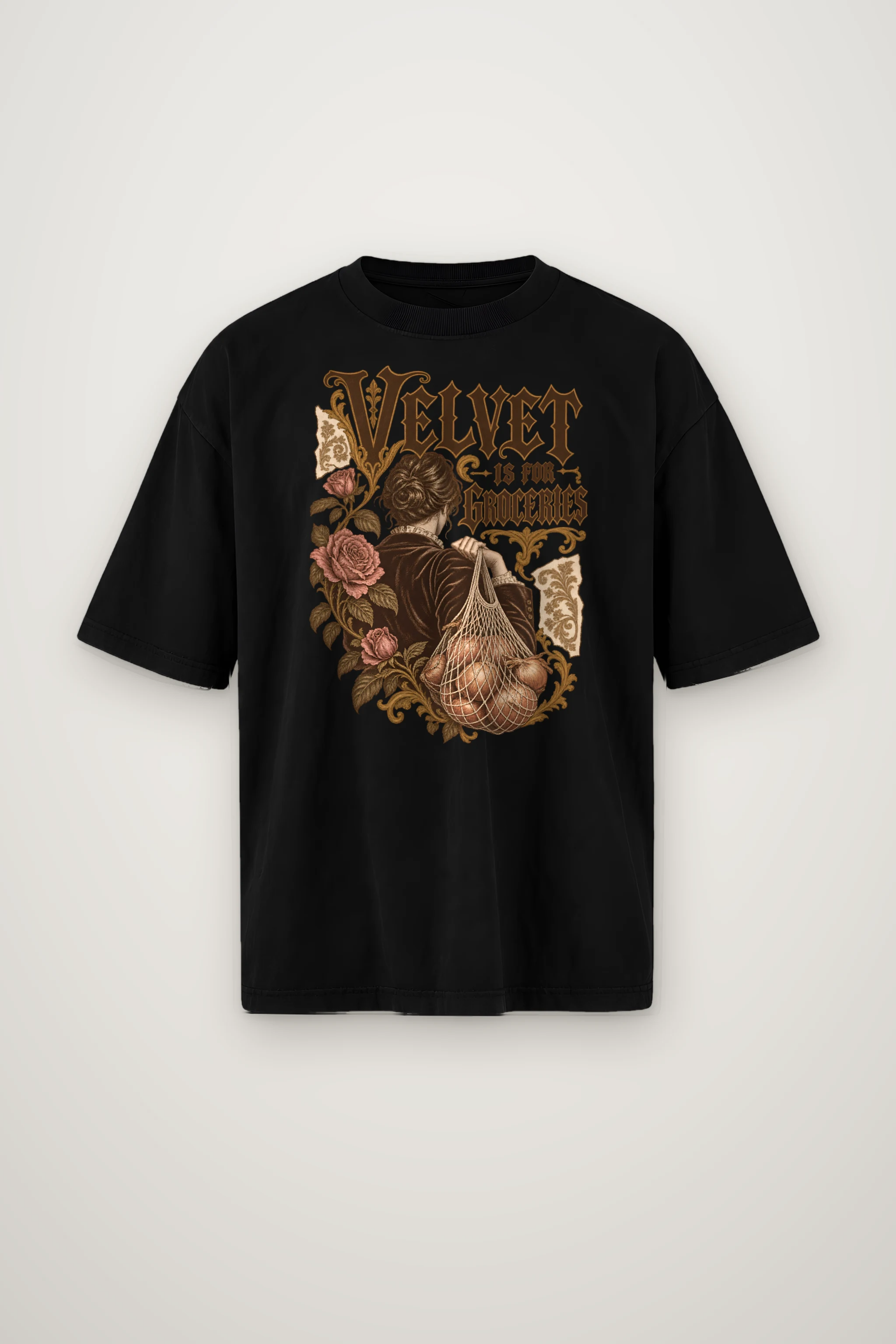 "Velvet Is for Groceries" Men's Oversized Heavyweight Crewneck T-Shirt